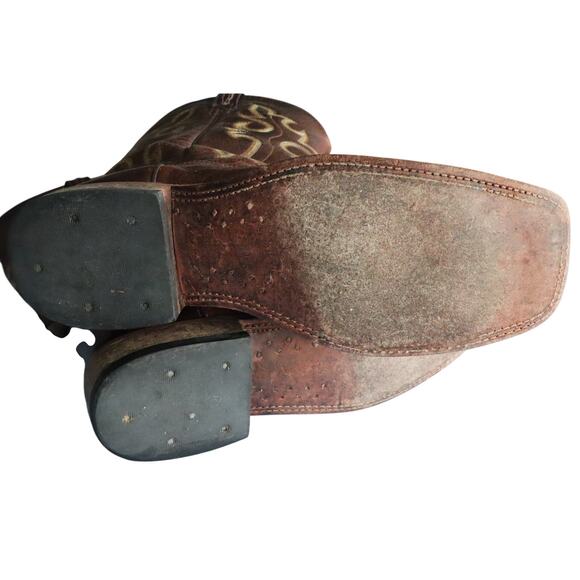 Old West Brown Leather Western Boots Mens 11 Square Toe Embroidered Cowboy main image 8